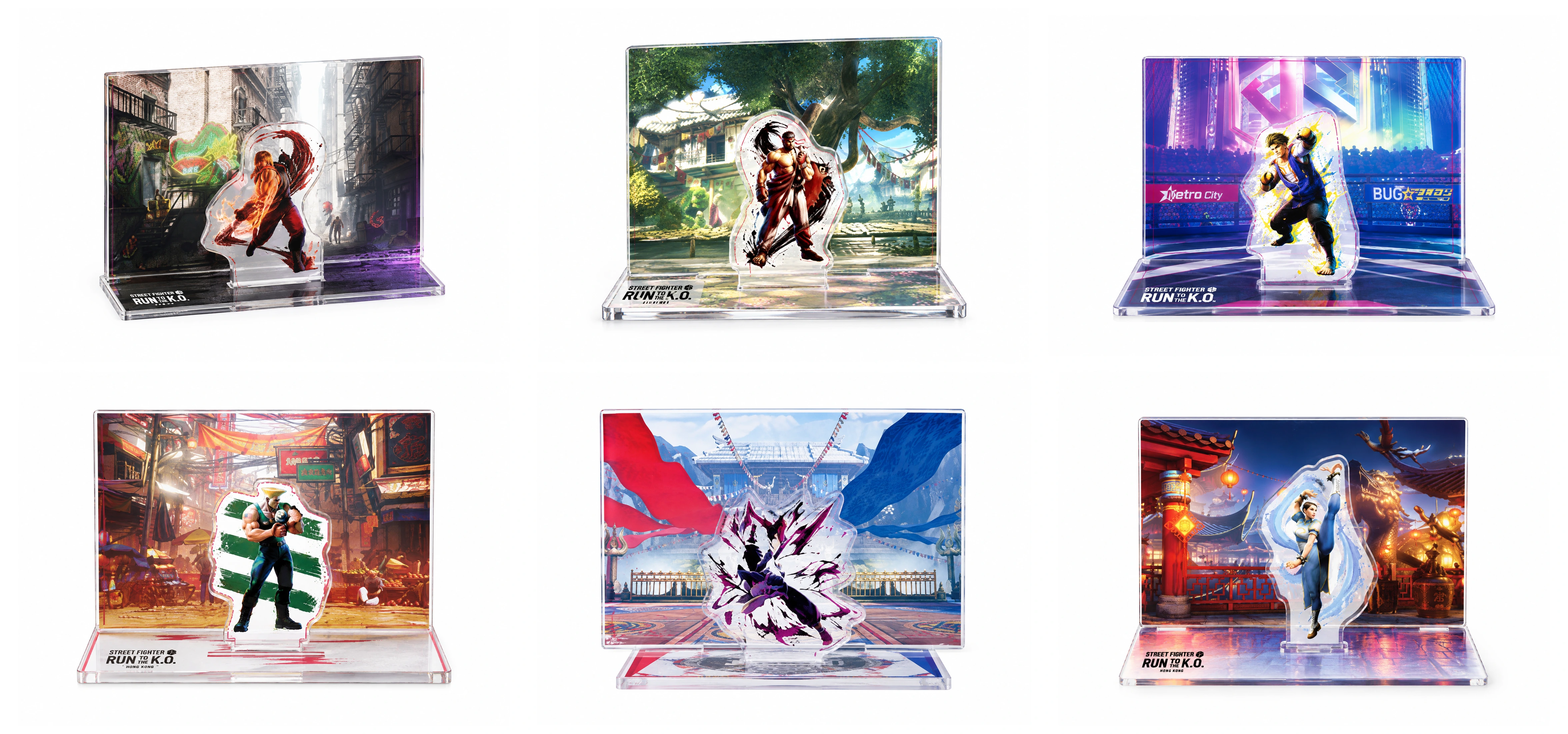 Overview of six scene acrylic stands