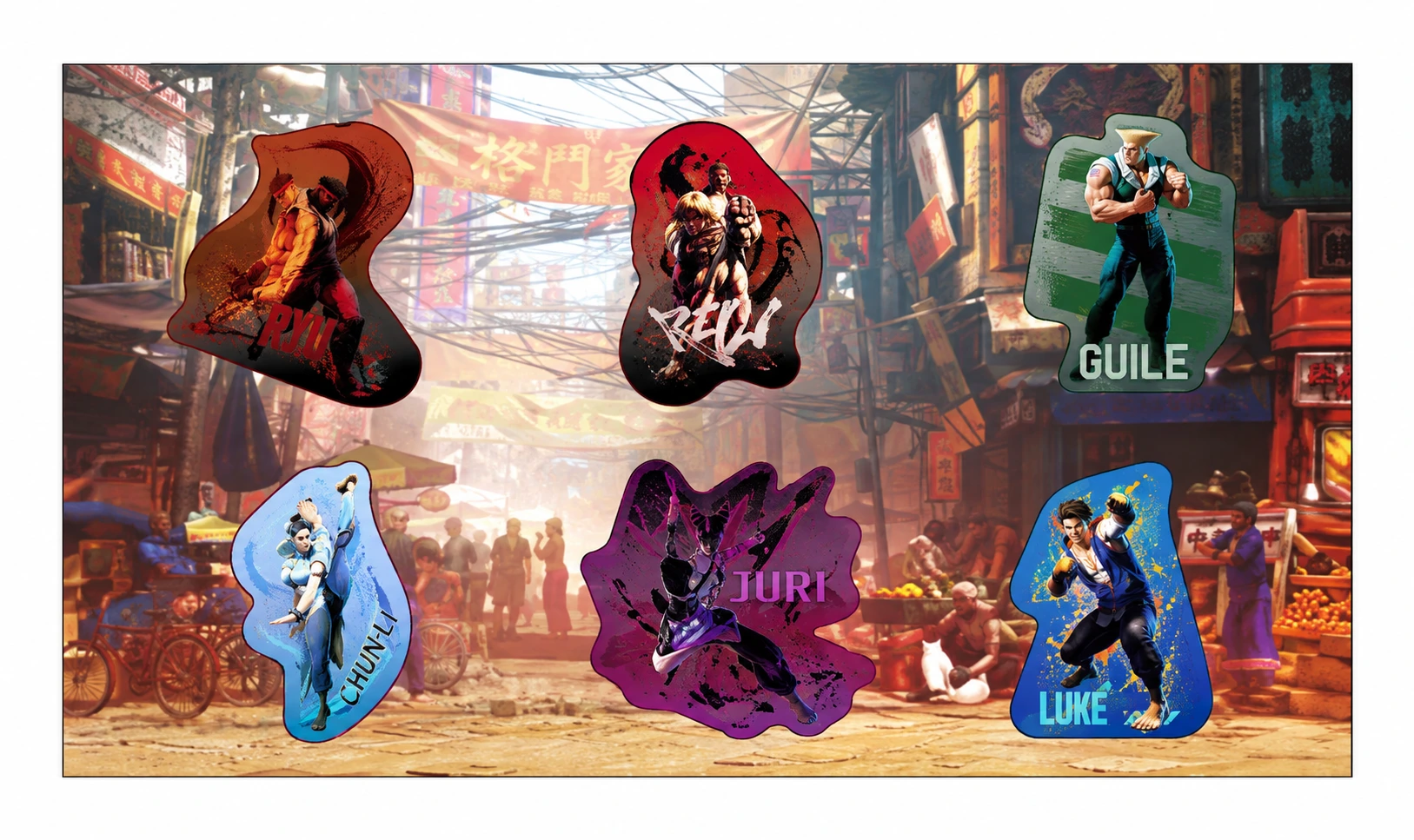六款 Street Fighter 角色徽章完整排列